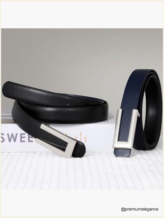 Skinny Faux Leather Belt with Gold Buckle, 0.9\
